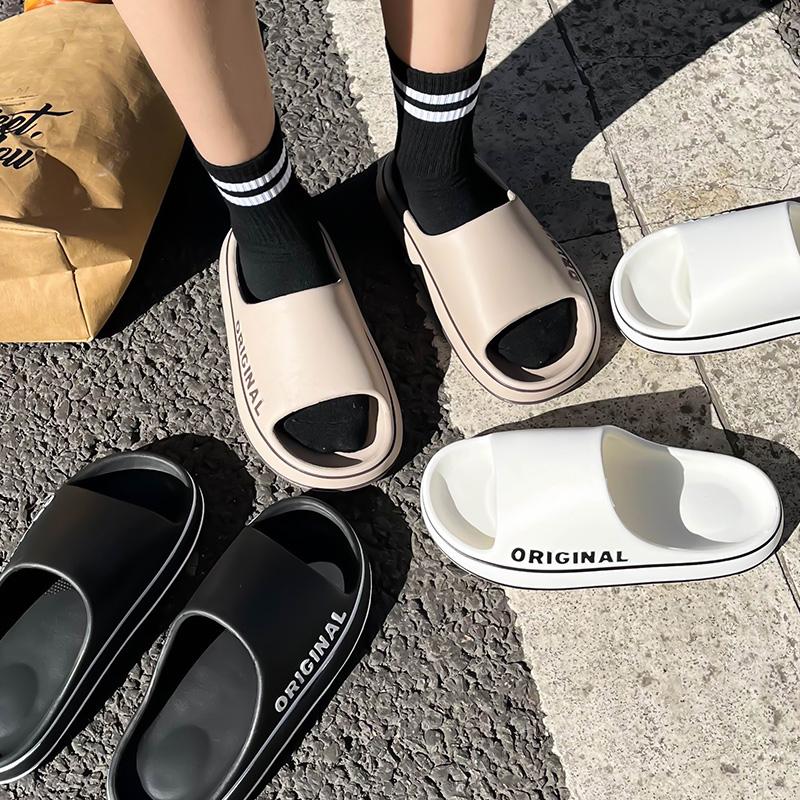 Fashion Feslishoet Women Letter Slippers Beach Slides Solid Color Mens Thick Sole Indoor Bathroom Anti Slip Shoes Summer Couple Sandals