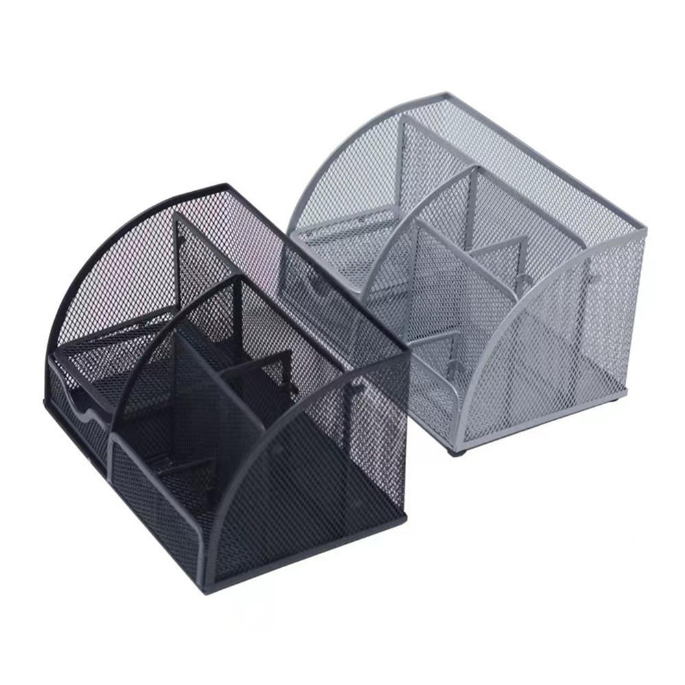 Office Desktop Storage Box Pen Holder Metal Mesh Square Divided Container Spacious Stationery Organizer School Supplies