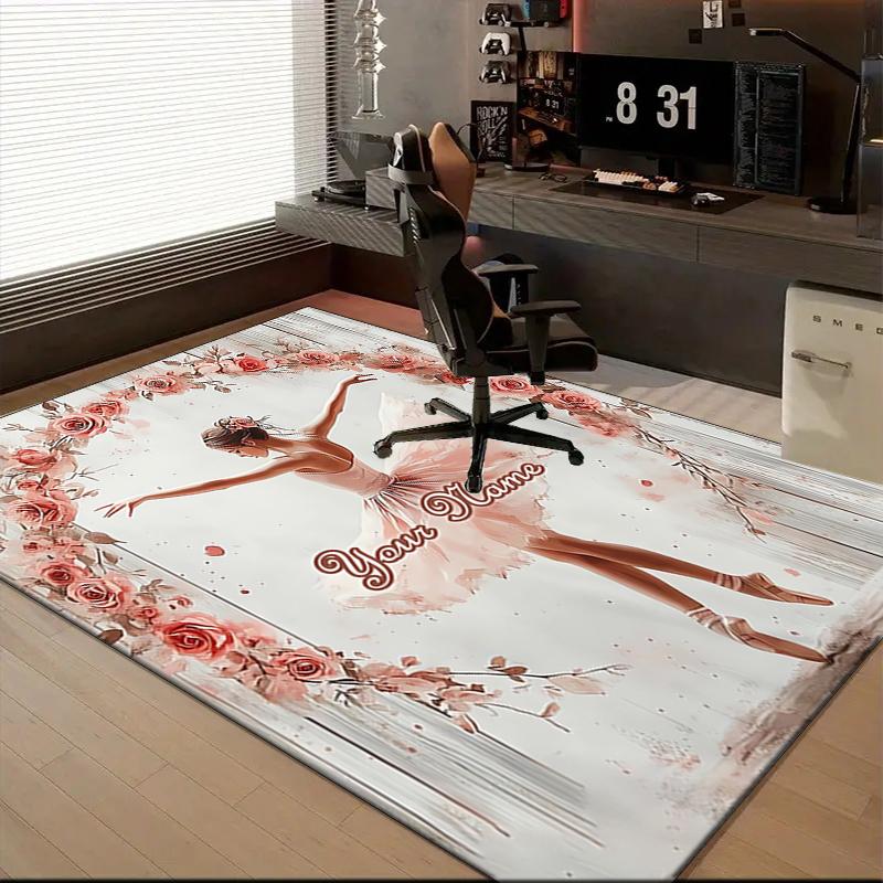 1PC Custom Name Dance Rose Garden Theme Floor Mat Ideal for Living Room, Game Rooms, Office, Bedroom,Floor Mat Playful Design