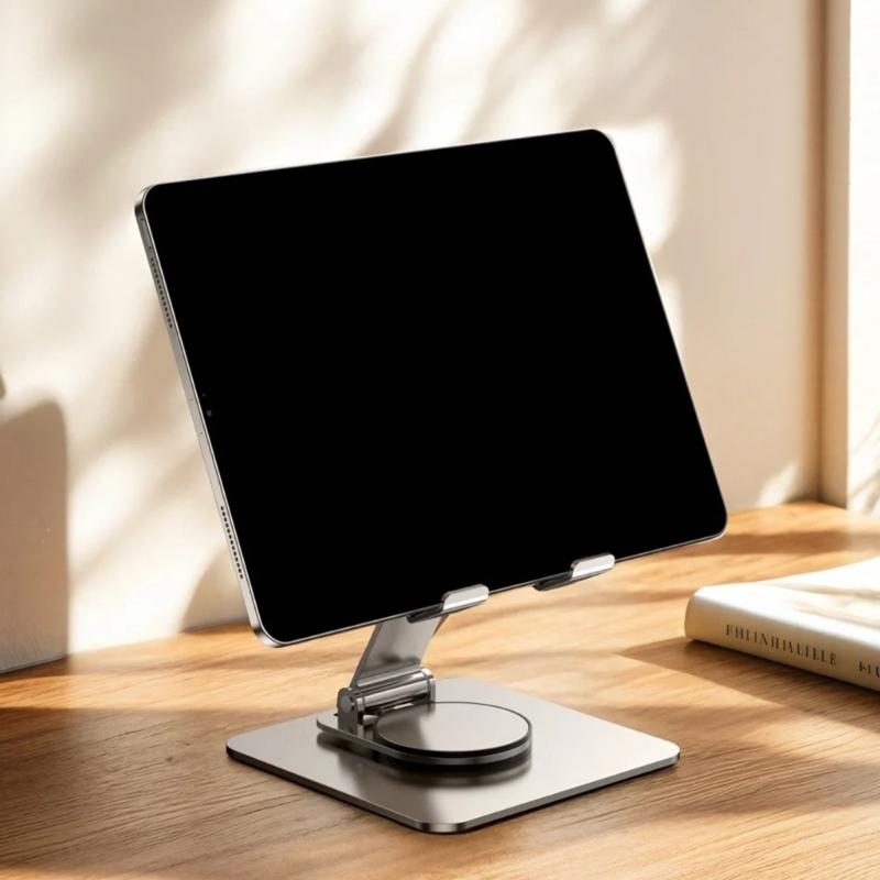 Adjustable Lightweight Foldable Tablet Holder Rack 360 Rotating Base Stand for Drawing Video Conferencing Watching Movie
