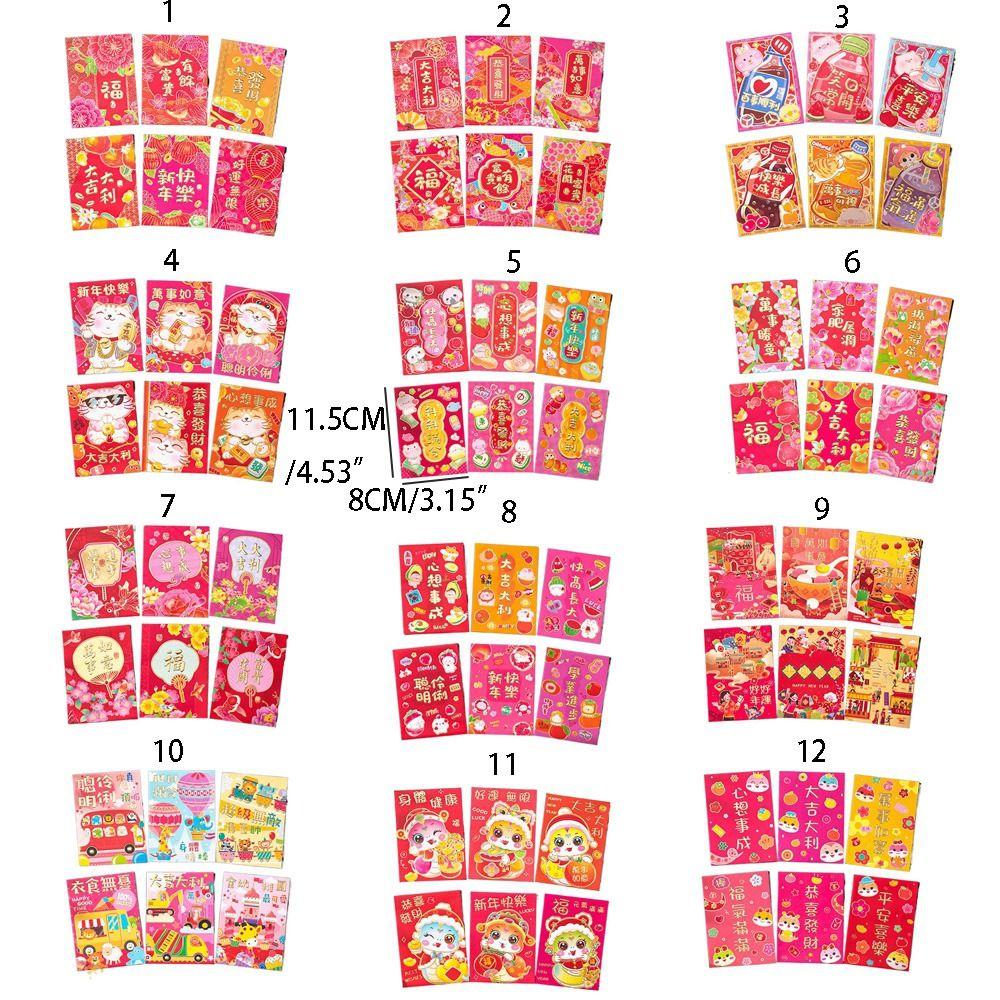 6 Pcs Cute 2025 Red Envelope Bag Cartooon New Year Red Packet Creative Lucky Red Pocket  Weeding