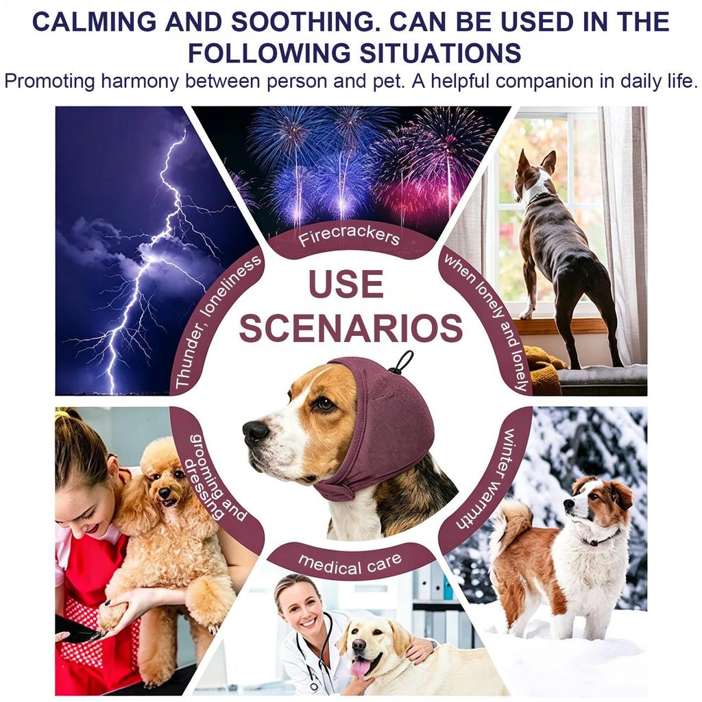 Noise Cancelling Dog Ear Muffs Adjustable Elastic Calming Hoodie Dog Ear Wrap For Hearing Protection Grooming Bathing Thunder