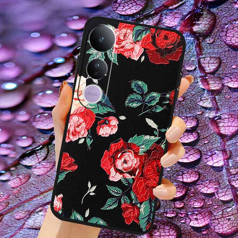 Case For Vivo V50 Lite Soft 3D Flower Relief Emboss Silicone Covers for Vivo V 50 Lite 4G 5G V50Lite Soft Capa Protective Casing