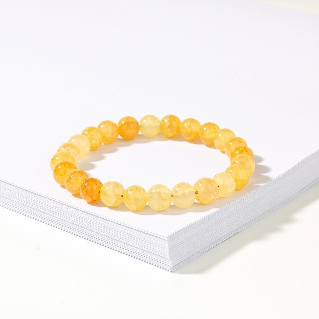 Festive Gifts Yellow Crackle Quartz Beaded Bracelet Warm Fashion Jewelry For Men And Women Daily Wear Simple Versatile Accessory