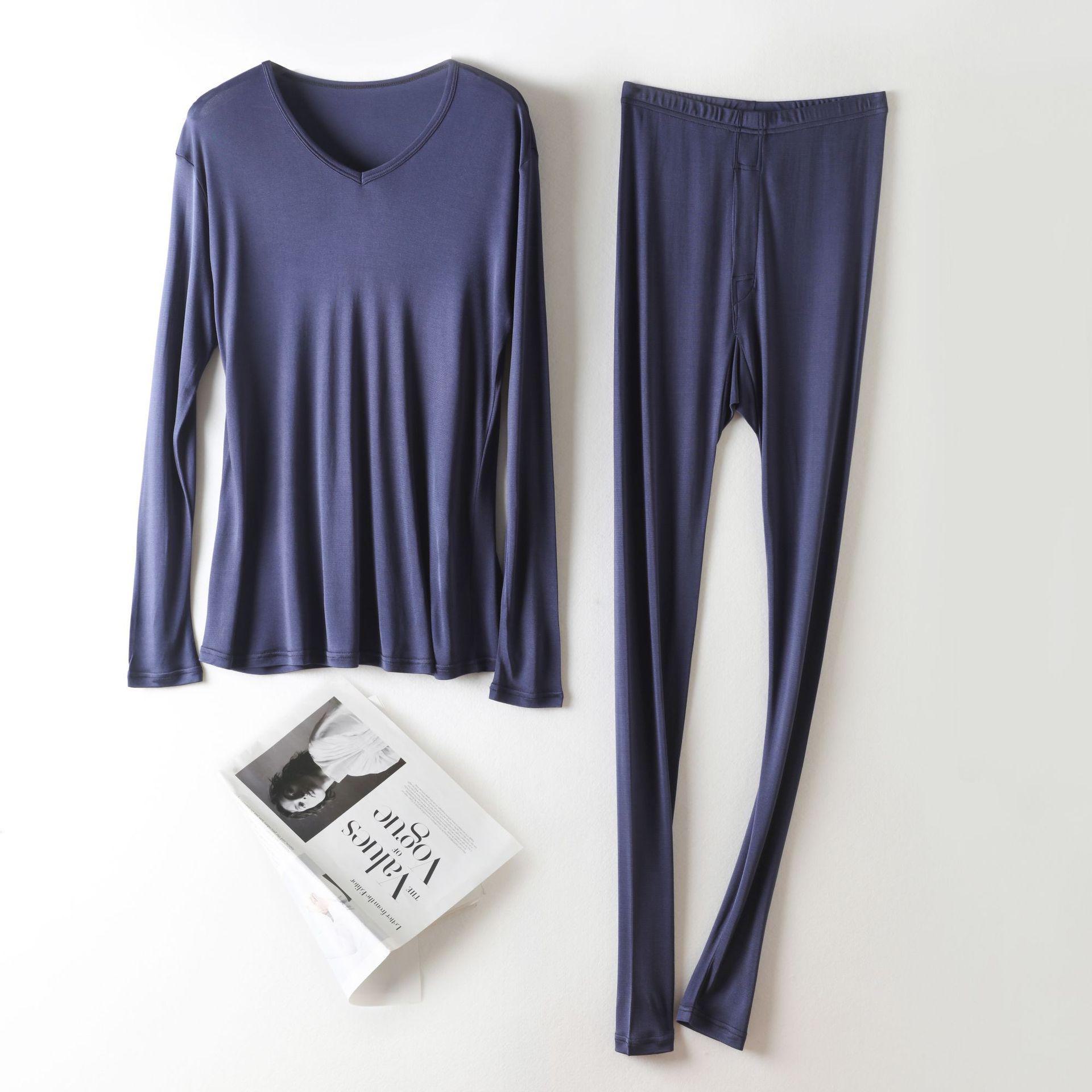 

Мужской комплект термобелья Yuyue из шелка Mulberry Silk Autumn - удобный однотонный трикотаж XXL тёмно-синий