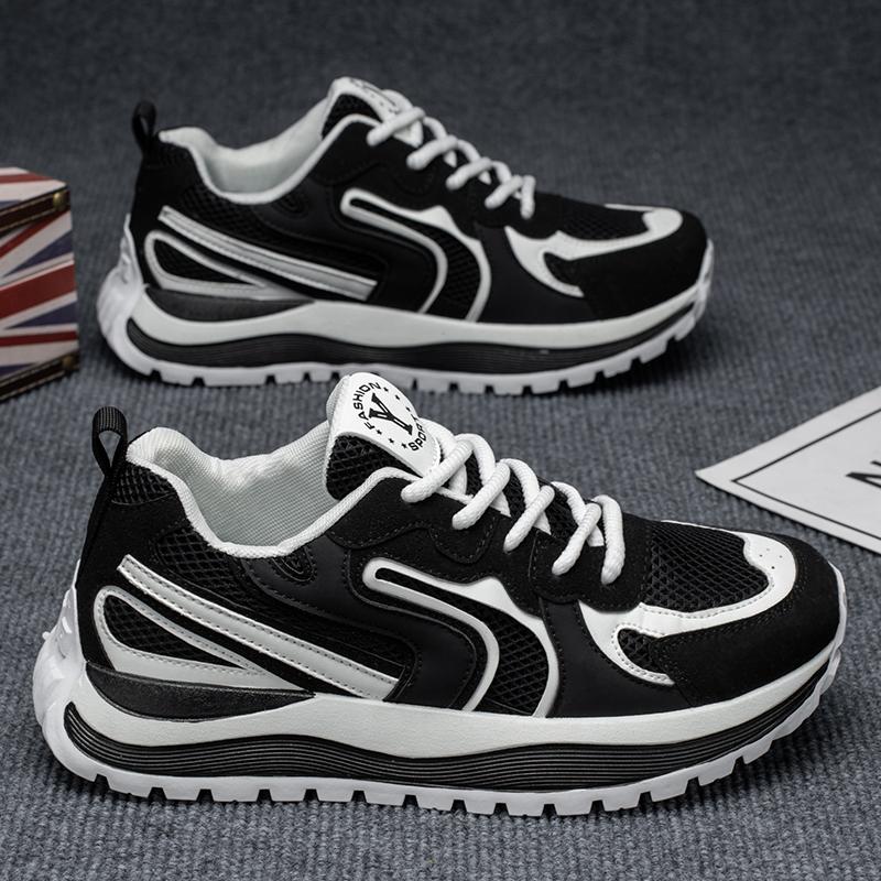 

Новые модные мужские кроссовки Four Seasons с толстой подошвой для студентов и мальчиков, трендовые кроссовки с мягкой подошвой, дышащие, повседневные кроссовки для бега 44 чёрный