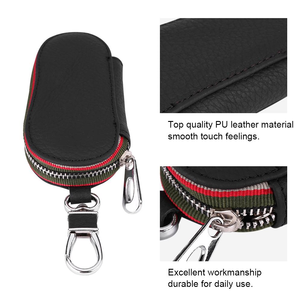 Universal Car Auto PU Leather Zipper Key Case Holder Storage Bag Cover Black