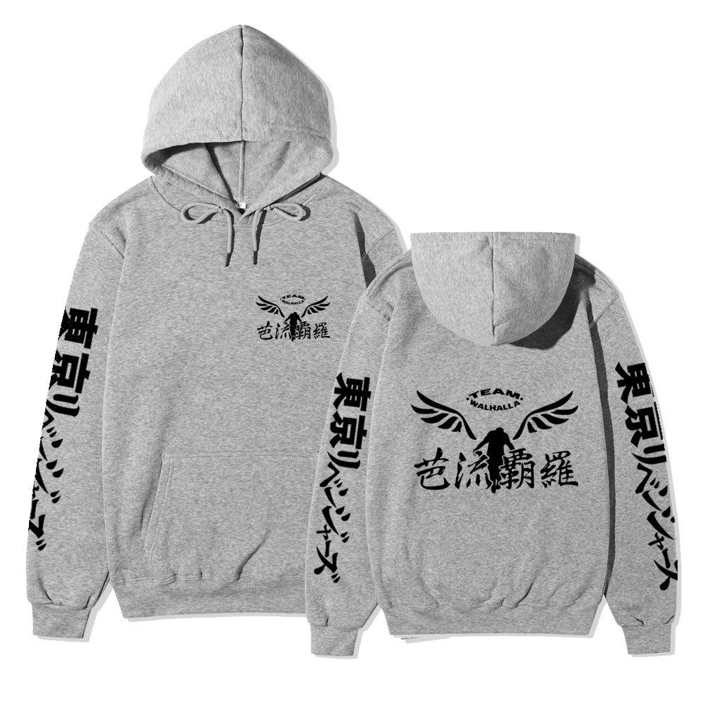 Tokyo Revengers Team Walhalla Double-sided Hoodie, Wing Logo Long Sleeve Pullover Sweatshirt Unisex Anime Hoodie with Japanese Sleeve Print