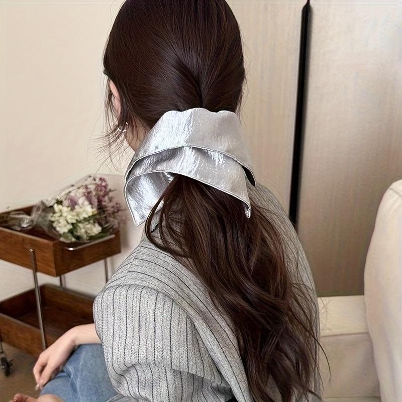 Korean-style Shiny Fabric Silvery Square Scarf Large Intestine Hair Tie for Women Low Ponytail Hair Rope