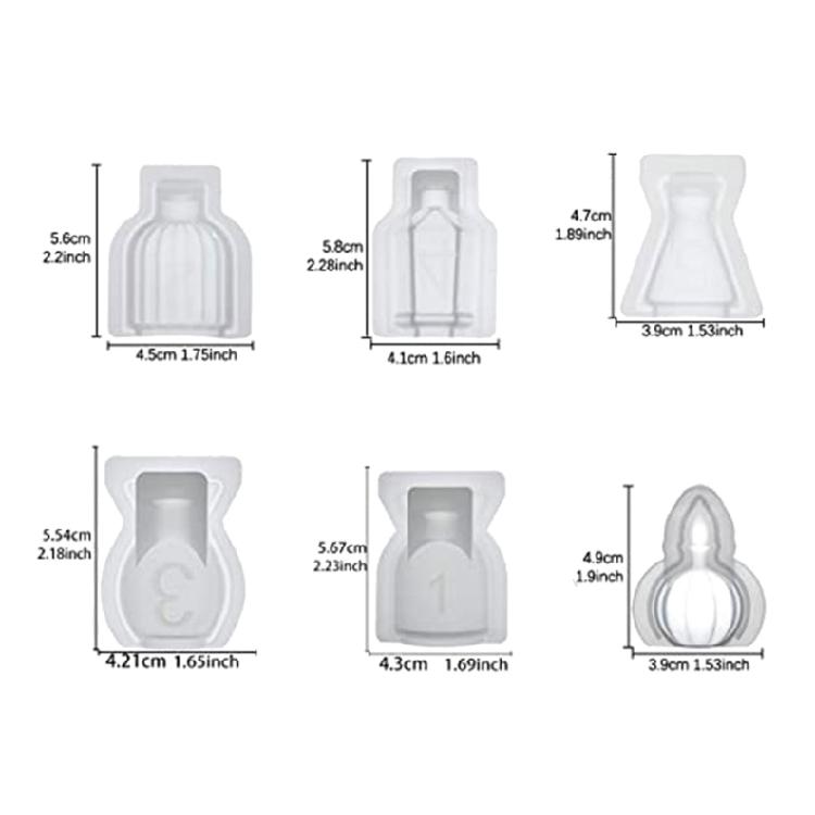 6Pcs Resin Molds for Perfume Bottle,Silicone Resin Casting Molds with Stopper Epoxy Molds Kit for DIY Perfume Bottles