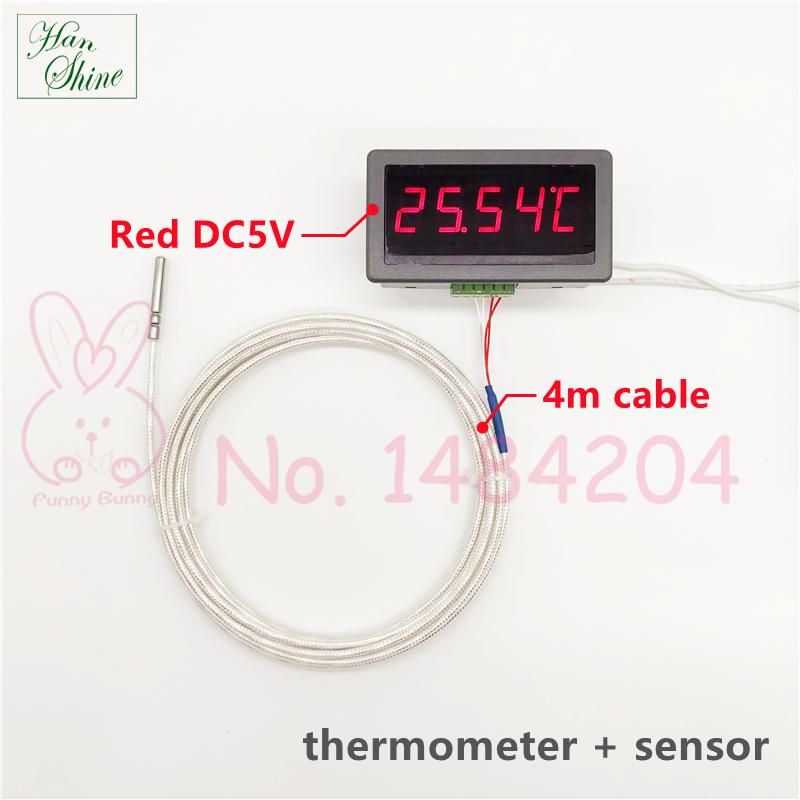 Digital Thermometer DC12V 24V / 5V Red Blue LED Temperature Display Indicator 5135T, Optional: Pt100 RTD Sensor Class A 4 Wire