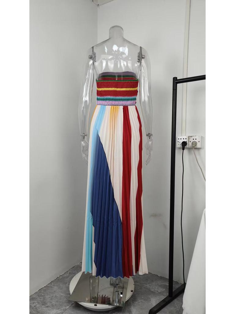 2026 Spring New European & American Women's Sleeveless High Waist Bandeau Maxi Dress with Print