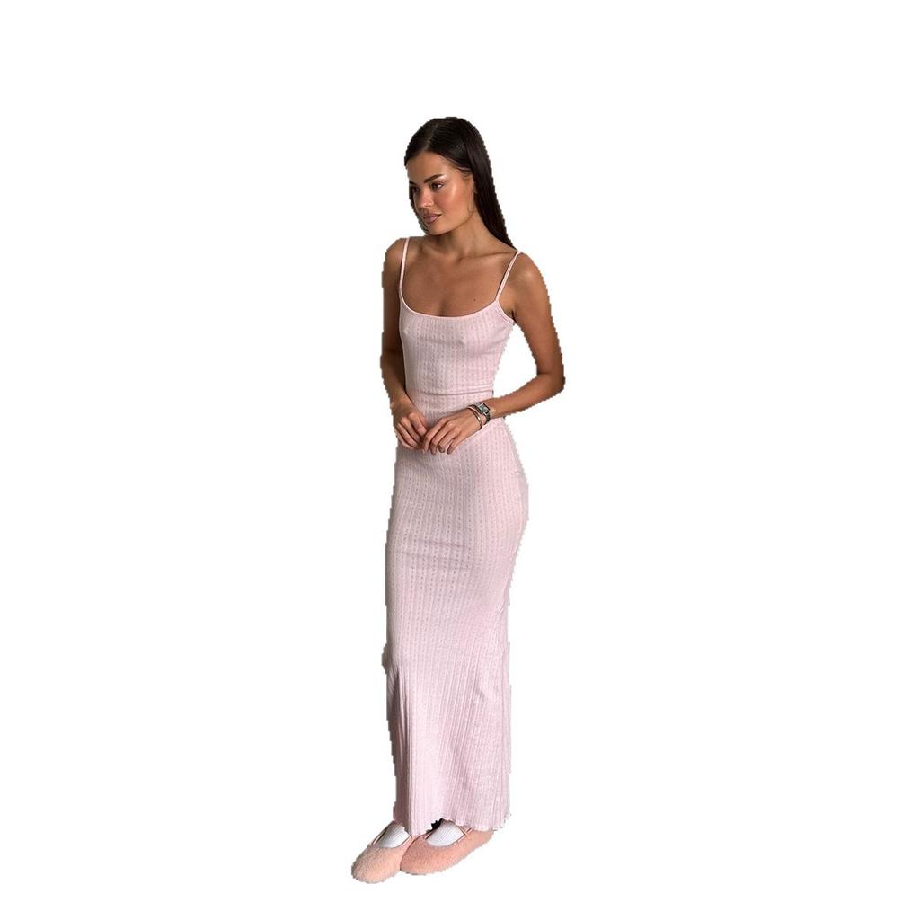 Knitted suspender dress, European and American summer new holiday tight slim-fitting hip-wrapped fishtail dress