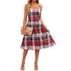 Women's Sleeveless Adjustable Strap Dress with Pockets Casual Plaid Pattern Midi Dress for Everyday Wear