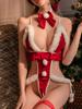 Erotic Lingerie Women Sexy Bodysuit Bow Floss Decration Celebrate The Christmas Theme Festival Present Deep V Crotchless For Sex