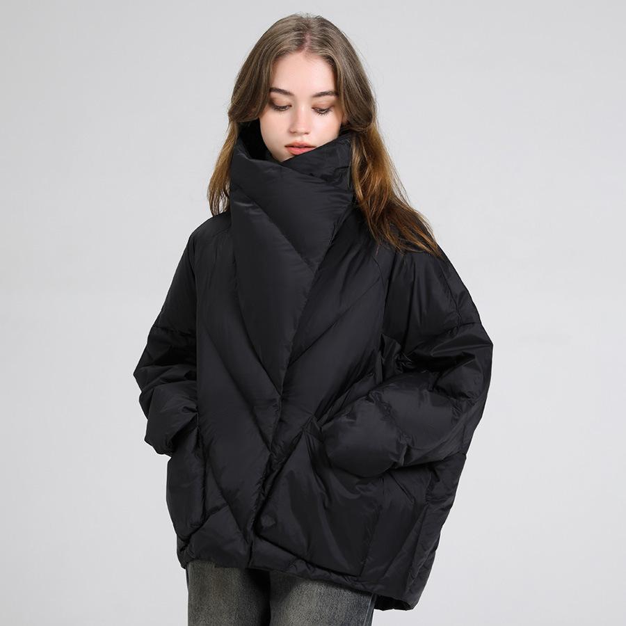 Quality goose down jacket women's short loose large size thickened warm large lapel design jacket