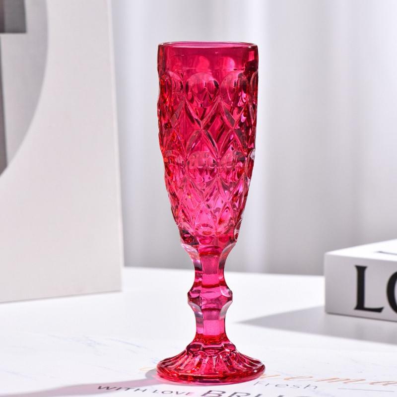 Manufacturer Supplies Wholesale Glass Juice Cups, Machine Press Printed Glass High Footed Cups, Diamond Transparent Red Wine
