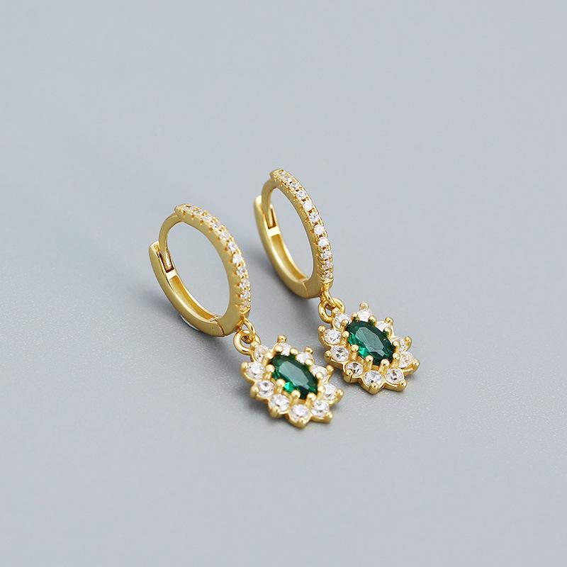Factory Dropshipping 925 Silver Hoop Earrings Women 18K Gold Plated Sterling Silver Luxury Emerald Zircon Earrings Jewelry