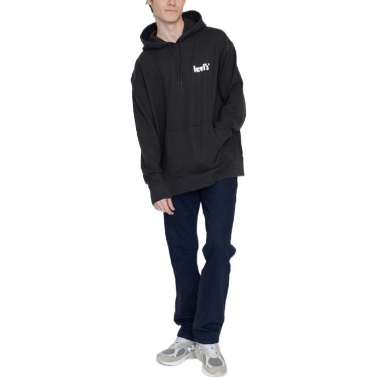 Levis Solid Logo Print Drawstring Hoodie Men hoodies Black 38479-0088