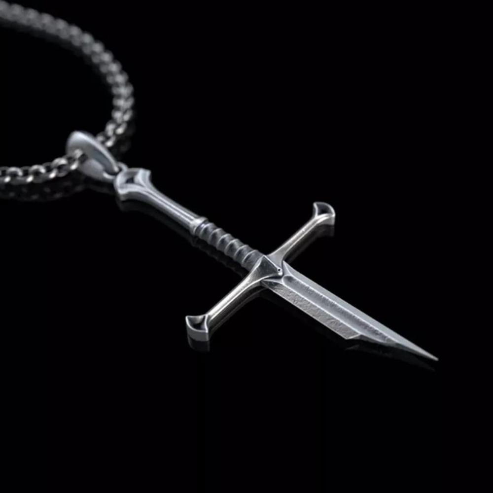 Personality Gothic Silver Color Warrior Broken Sword Cross Pendant Necklace for Women Men Hallowmas Hip-hop Punk Jewelry Gifts