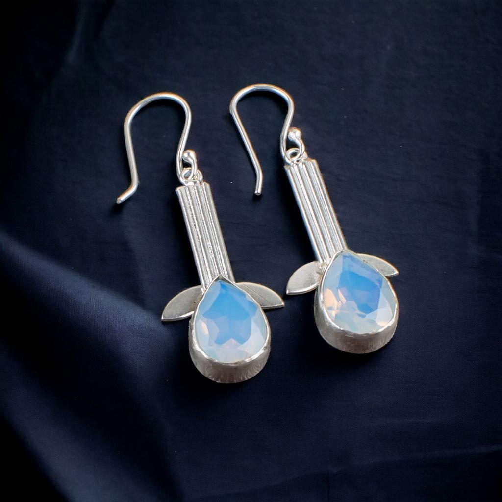 925 Sterling Silver Milky Opal Gemstone Pretty Jewelry Earrings For Anniversary EE-36-14
