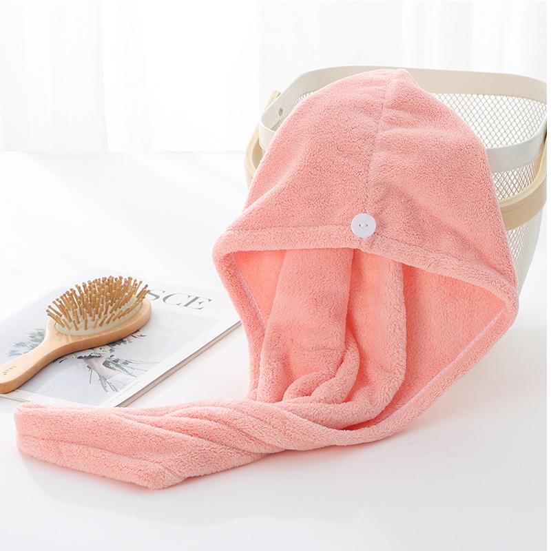 Best Coral Velvet Quick Dry Dry Hair Cap Wrap Head Towel Hair Drying Hat Microfiber Bath Towel Lady Super Absorbent Dry Hair Cap Pink