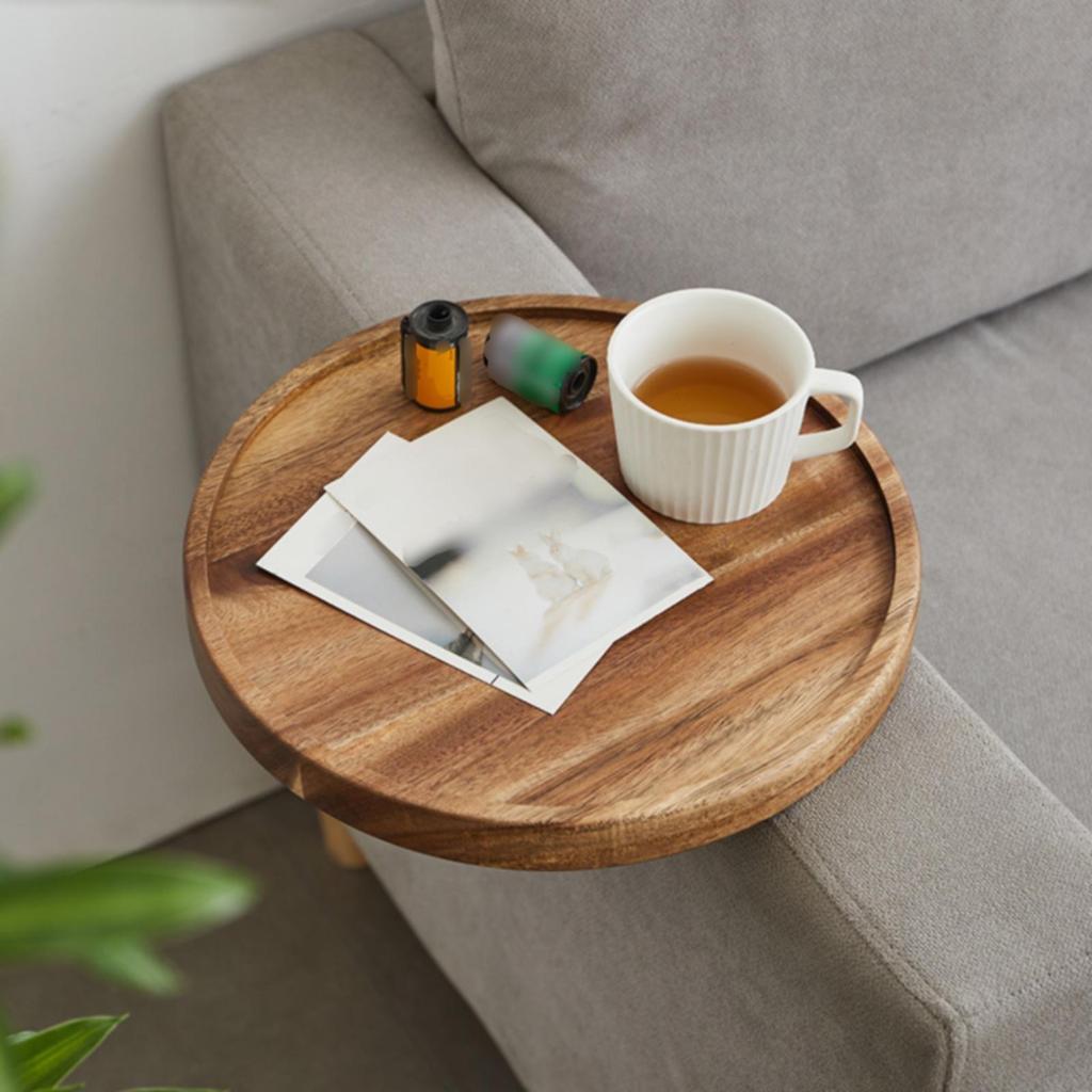 Sofa Armrest Tray Round Arm Movable Couch Table for Living Room, Small Apartment,