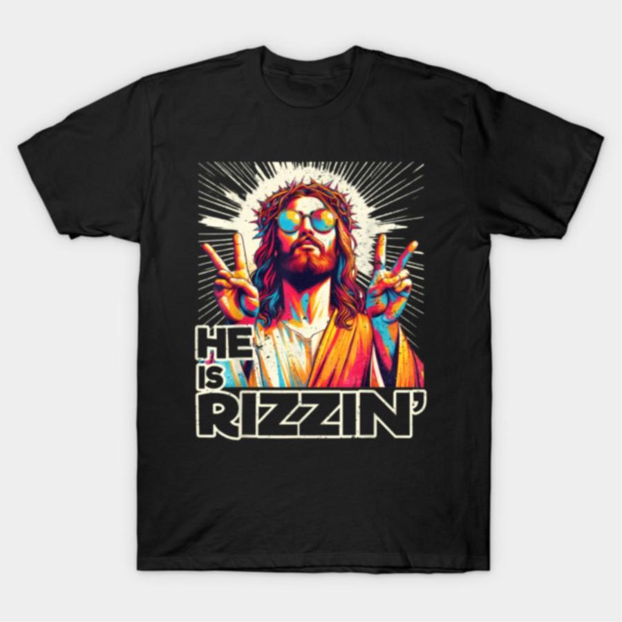 

Retro He Is Rizzin Funny Jesus Has Rizzen Easter Christian T-shirt For Men Women 100% Cotton T Shirts Short Sleeve Tops 0320-... S