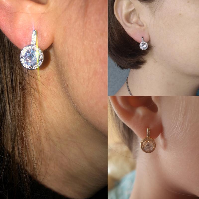 Simple Round Natural Zircon Stud Earrings For Women Fashion  Rose Gold Bridal Wedding Earrings Ol Crystal Jewelry Gifts