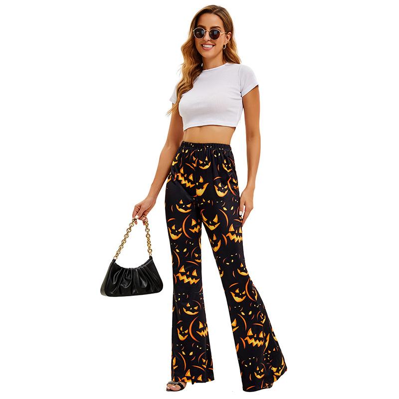 Women's Halloween Flared Pants Pumpkin Bat Digital Printing Fashion Women's Trousers