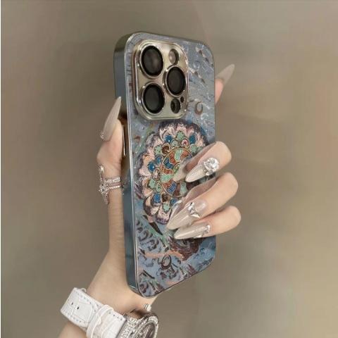 Dunhuang Lotus is suitable for Apple 16promax aesthetic temperament, fashionable female mobile phone case iPhone electroplating apple 17promax