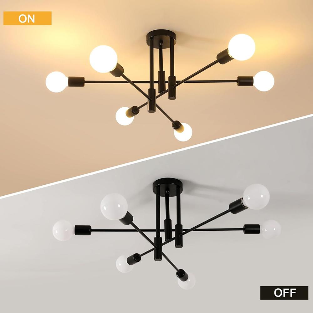 Vintage Industrial Chandelier, 4-Bulb E27 Socket Ceiling Light, Black Retro Ceiling Light for Bedroom, Living Room, Dining Room(Without Bulbs)