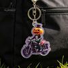 Spooky Bag Accessory Halloween Pumpkin Rider Acrylic Keychain, Motorcycle Man Key Wear Resistant Ornament Ring, Backpacks Handbags Decorative