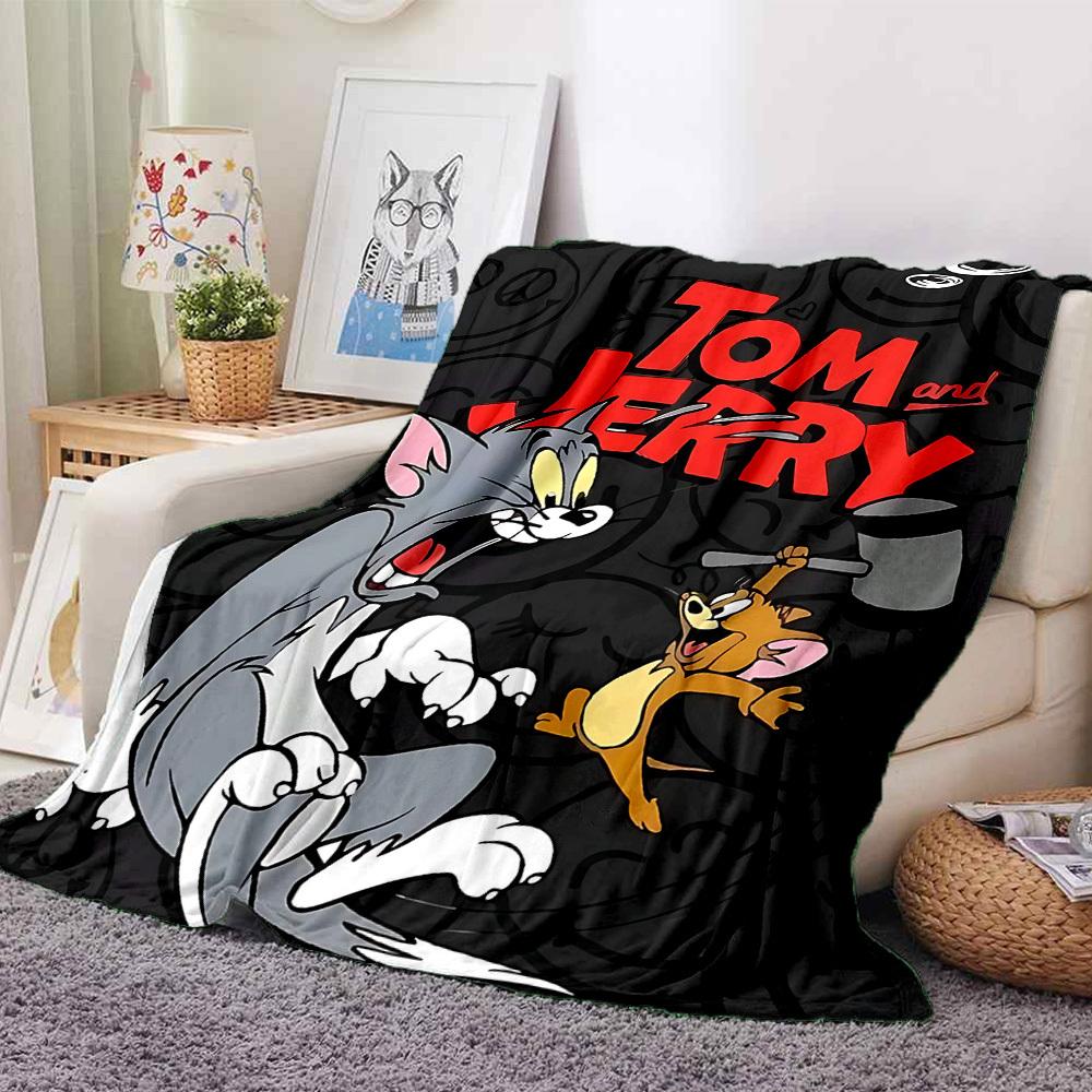 1pc Tom Jerry Flannel Throw Blanket Lightweight Soft Warm All Season Blanket for Sofa, Bed, Travel,L1028138