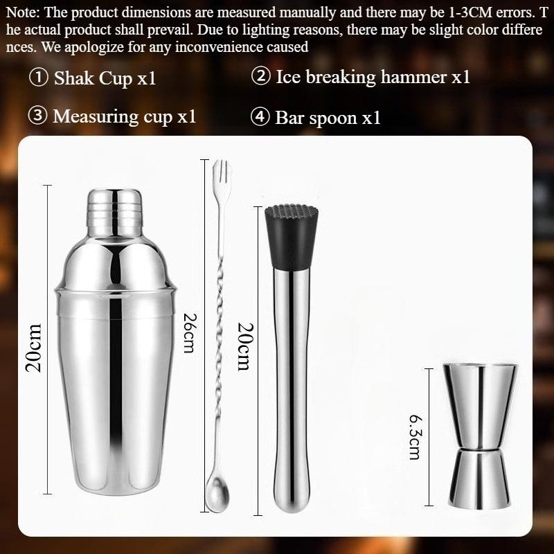 Hot Sale 4-pcs 550ML Stainless Steel Single Wall Mixing Cup With Ice Stick & Spoon & Cup Bartender Hand Cranked Bar Tool Kit Set