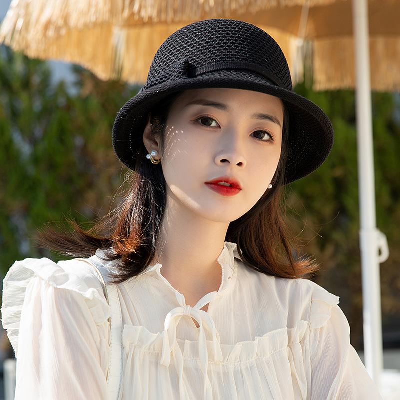 

Шляпа летняя женская новая летняя шляпа-ведро с маленьким бантом, солнцезащитная шляпа, темпераментная шляпа из соломы, делающая лицо маленьким чёрный