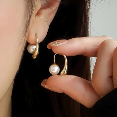 2 Pairs Hypoallergenic Stainless Steel Imitation Pearl Stud Earrings For Women Elegant Daily Wear Jewelry