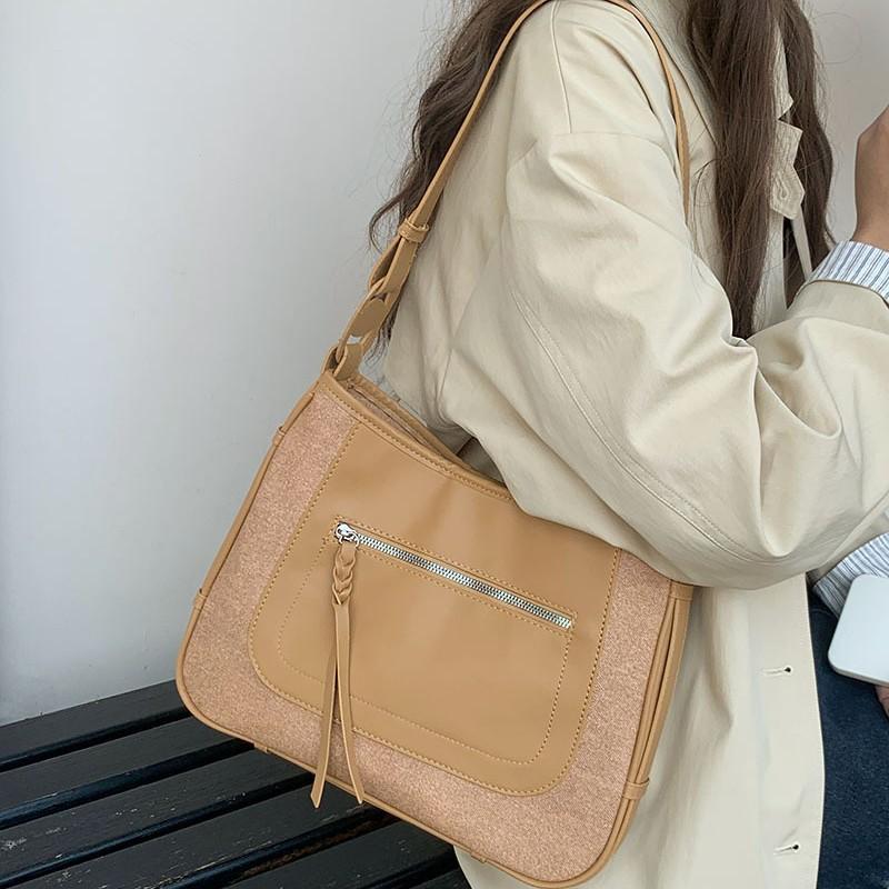 Handbag Women's Superior Sense of Contrast Color Single Shoulder Crossbody Bag Commuter All-in-one Underarm Tote