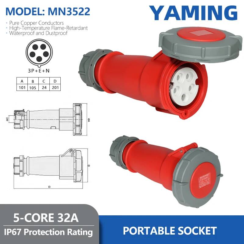 Waterproof IP67 Reverse Industrial Plug Aviation Socket Three-Phase 16/32A Connector 3-Pin 4-Pin 5-Pin Concealed Flush