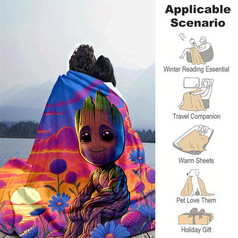 1pc Groot Printing Blanket - Soft, All-Season Throw for Office Blanket, Personalized Gift with Adorable Cartoon Design