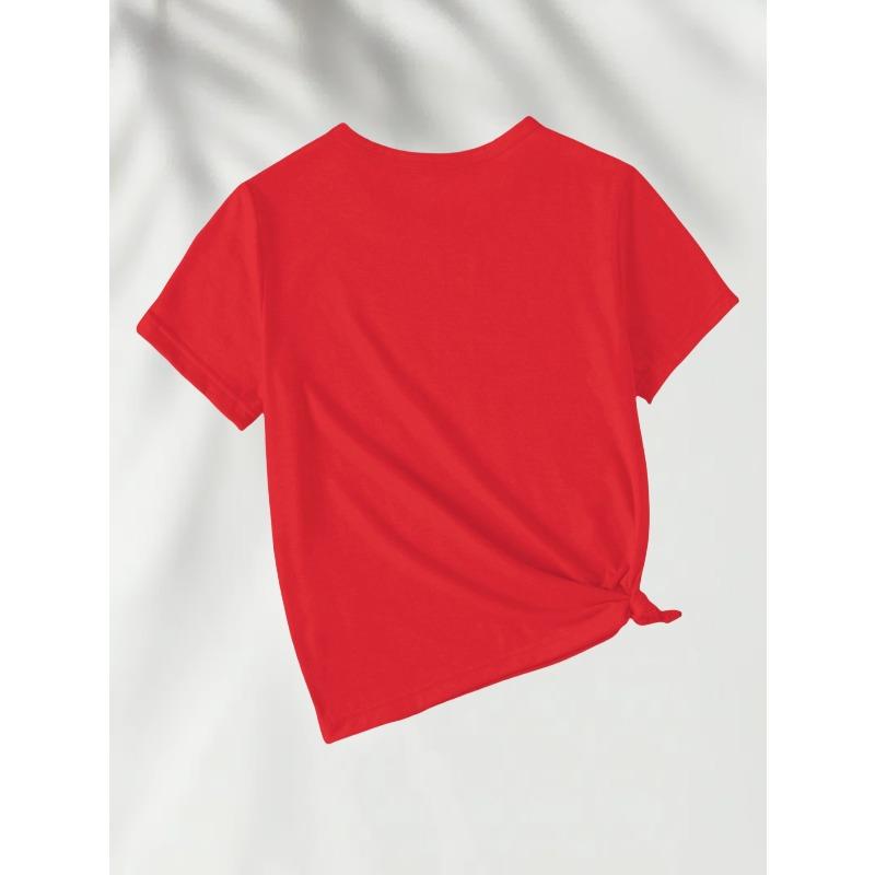 European Sizes 1pc Girls' Round Neck T-Shirt, Easy Bow Design, Cute And Minimalist Fashion Casual All-Match,  Suitable for Girls Under 12