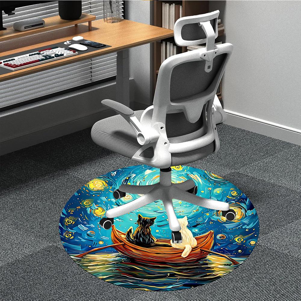 1pc Cat Boat Office Round Area Rug, Under Office Chairs Bedroom Living Room Home Decor, Room Deco, Available in Various Sizes