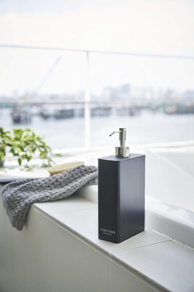 Yamazaki Square Slim X D11 X Tower Pump Dispenser 4255 Two-Way Dispenser, Conditioner, Black, Approx. W5.5 H23.5cm, Bottle,