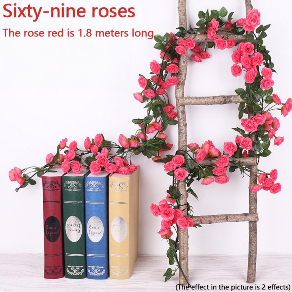 1PC Artificial Flowers Vine 45pcs / 69pcs Rose Fake Flower DIY Wedding Decoration Home Room Decor Wall Hanging Garland Plant