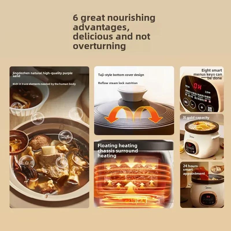 For  Electric Stewpot 3L Purple Sand Pot with Multiple Functions and Hot Pot DG30E203 220V