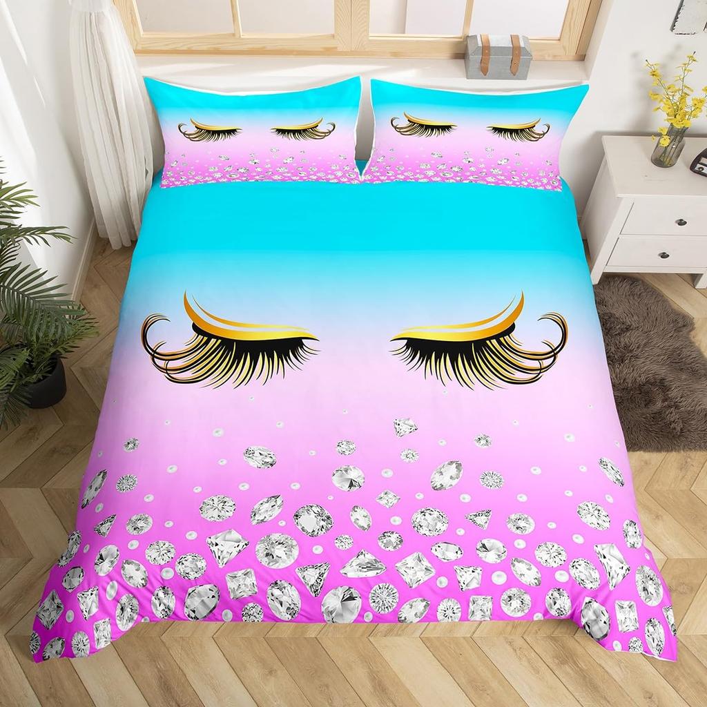 Comforter Eyelash Queen Golden Girl Lashes Bedding Set Gorgeous Priness Style Comforter For Women Girls Esthetician Gift