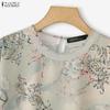 ZANZEA Women Casual Round Neck Short Sleeve Print Blouse