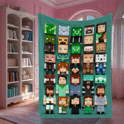 Anime Pixel Pattern Print Blanket Fun Cozy Gift Sofa Travel Office Warmth Autumn Winter Fans Christmas Wedding Birthday Gift