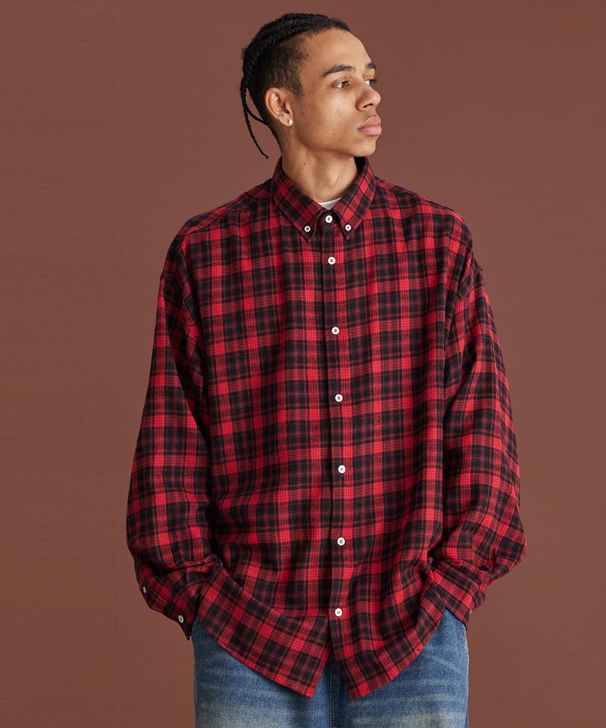 CREAM SODA LAB Big Oversized Tartan Check Shirt Red