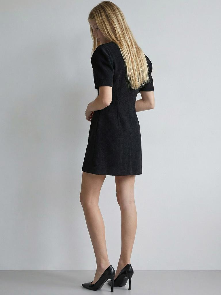 Stay With Me Puff Sleeve Peach Dress_Black